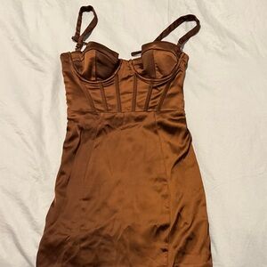 Oh Polly Rich Brown Satin Dress